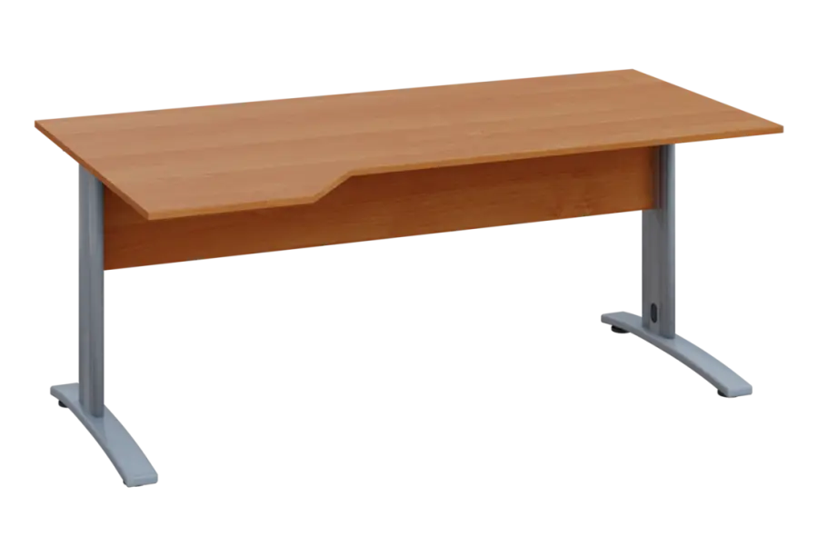 EZK 28 - 184 stůl kancelářský, rohový, levý, kovová podnož stříbrná, deska 25 mm, široký 1800 mm, olše jantar